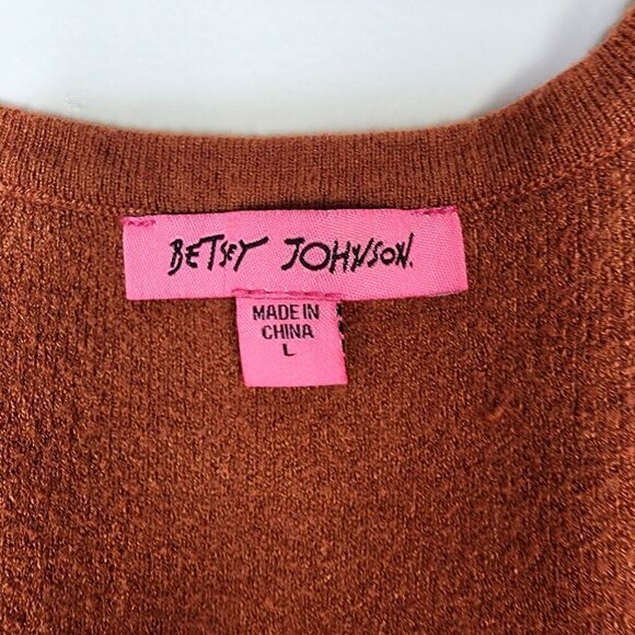 Betsey Johnson Puff Sleeve Tie Waist Sweater Dress Rust Orange Size Large - Picture 8 of 10